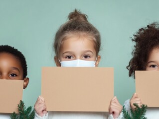 Multiracial Children Advocating Health Rights in a Sunny Schoolyard for Universal Health Coverage Day, Christmas, and International Childrens Day