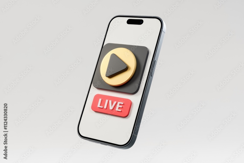 Aufkleber Smartphone screen displaying a live stream button and play icon, indicating live video.