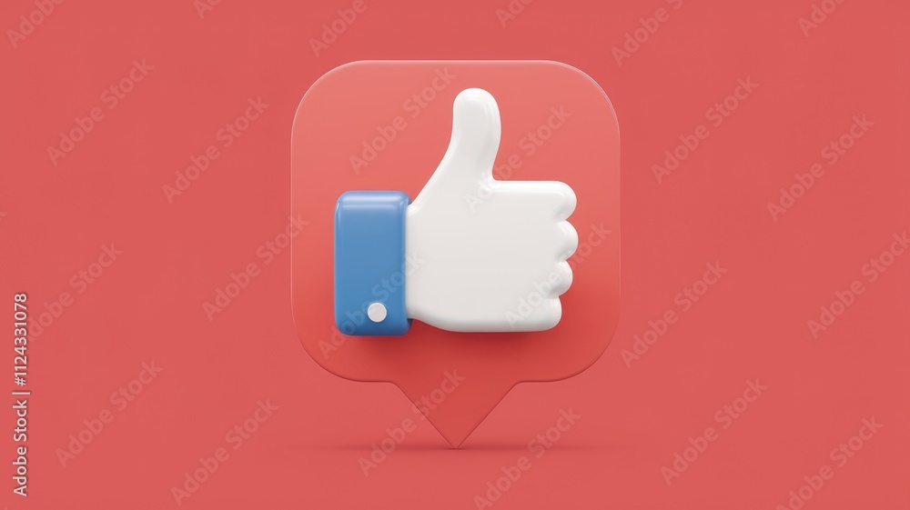Poster 3d render of a thumbs up icon inside a speech bubble, symbolizing positive feedback or approval.