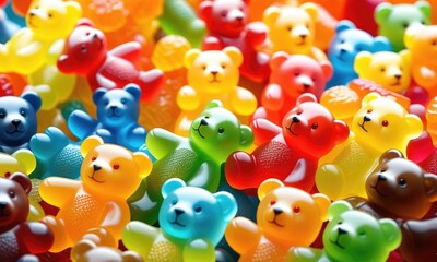 Fototapeta premium Vibrant gummy bears in a colorful array of bright candy bears