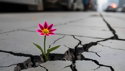 A Ray of Hope: A Brave Flower Blooming in the Heart of a Gray City