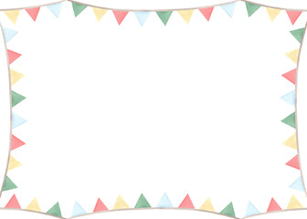 Garland from flags. Template postcard with copy space. Hand drawn watercolor illustration isolated. Christmas or New Year decorations. Holiday background for birthday, postcard, textile, wrapping.