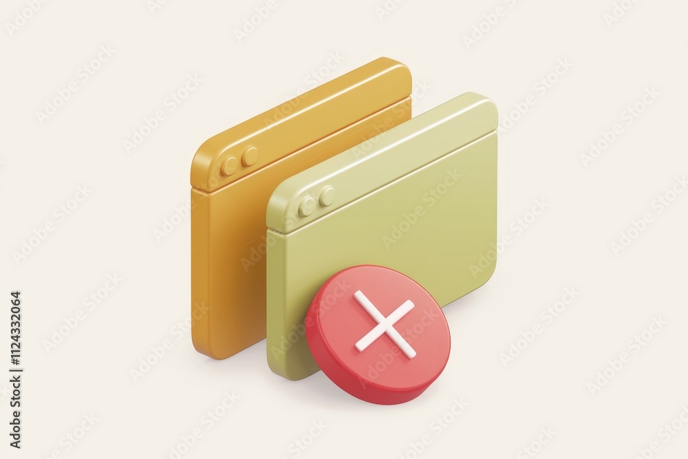 Aufkleber 3D render of two browser windows with a red 'X' button, symbolizing closing or canceling.