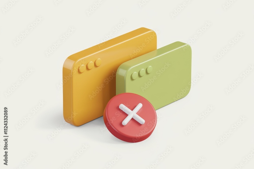 Aufkleber 3D render of two colorful rectangular UI elements with a red close button.