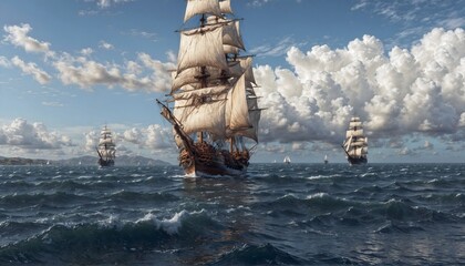 18th-century ship of the line with three masts. 