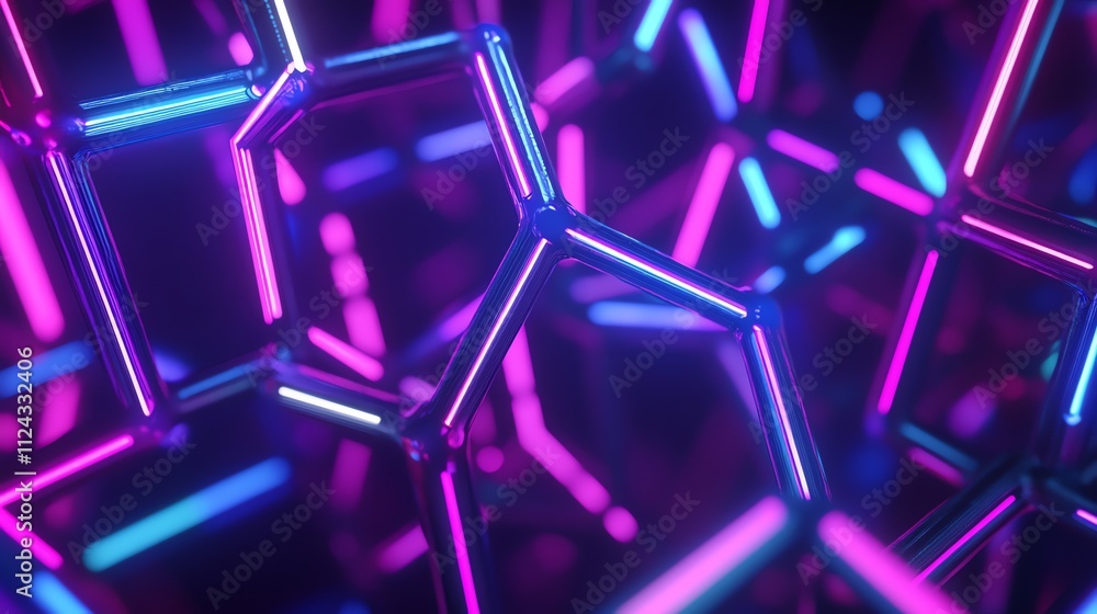 Poster a colorful, abstract background of glowing neon lines forming a grid.