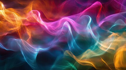Fototapeta premium Colorful Light Waves in Motion Capturing Abstract Energy and Vibrant Flow of Warm and Cool Tones on Dark Background for Creative Artistic Use