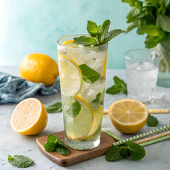 Fototapeta premium mojito cocktail with lime and mint