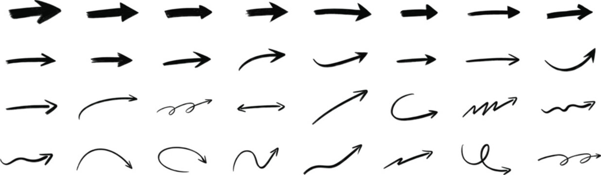 Hand drawn grunge arrows collection. Black arrow pointing right.
