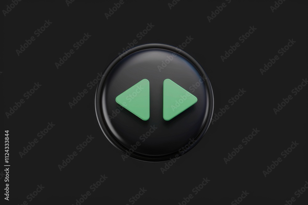 Poster A 3D render of a black button with green triangle arrows, indicating rewind and fast forward functions.