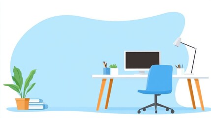 Fototapeta premium Home office setup with computer and chair modern workspace minimalist design