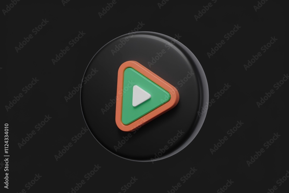 Aufkleber A 3D render of a play button icon with layered, colorful triangles on a transparent background.
