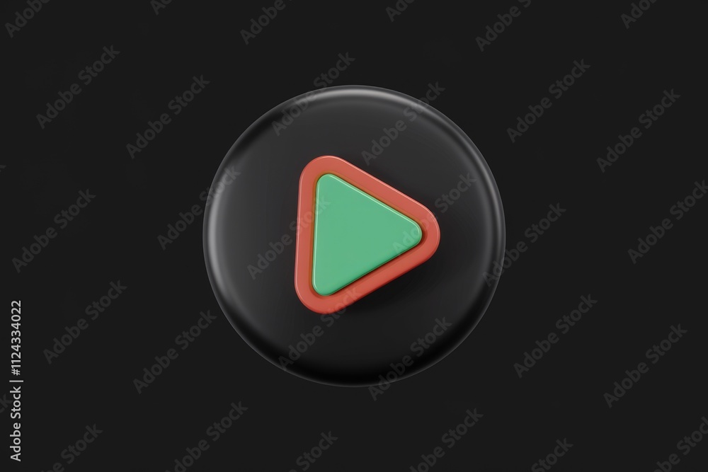 Poster A 3D rendering of a play button, featuring a layered teal triangle on a black circular background.