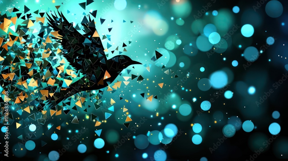 Poster dynamic bird flight abstract art digital design creative space aerial perspective blur background