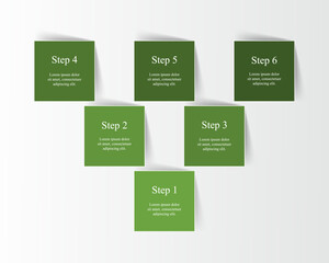 Green infographic template with 6 steps, options, parts or processes.