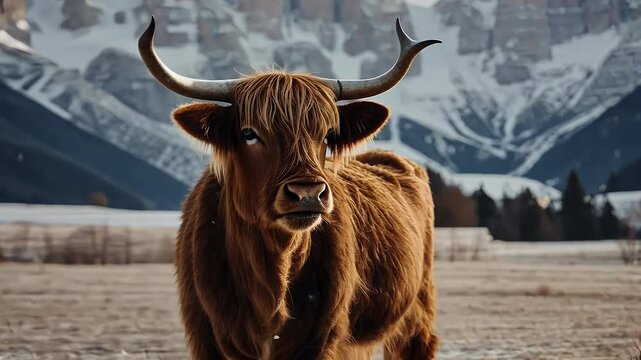 peaks cattle mammal cow front nature scape huge highl wildlife dolomites scottish bautiful single hair animal frozen meadow alian forest