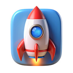 Startup 3d Rocket Icon on transparent background