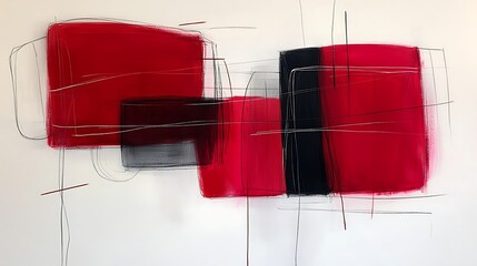 Abstract Red Black and White Canvas Painting