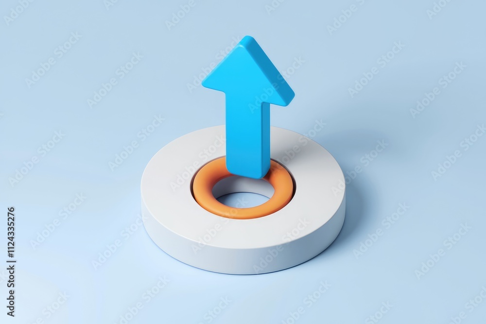 Poster an upward-pointing blue arrow penetrates a concentric circle structure, symbolizing growth or progre