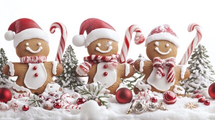 Fototapeta premium Set elements with Gingerbread cookies,Cute christmas gingerbread man and girl,New Year,menu,season greeting,xmas,sweet homemade biscuits in the form of different characters,holiday items.
