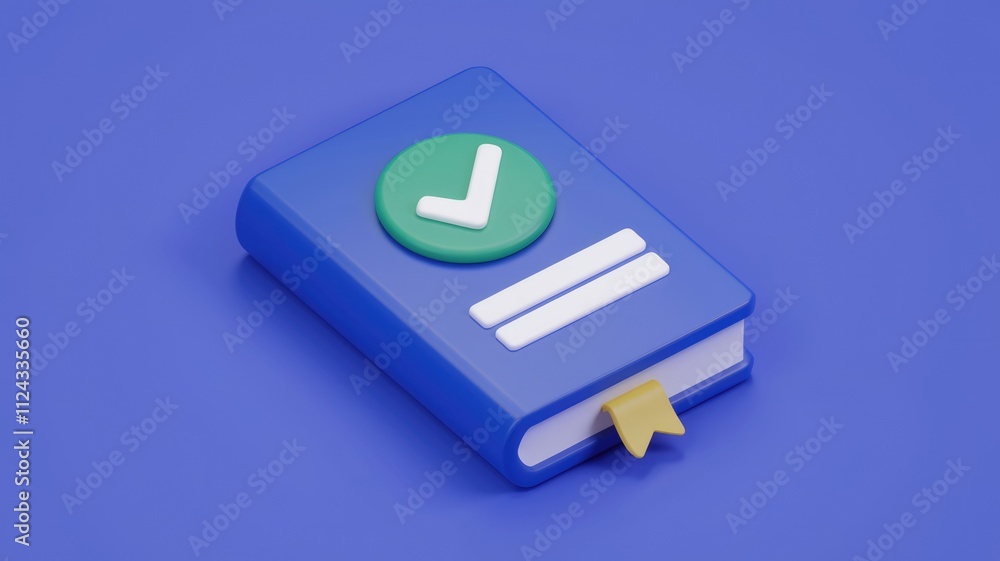 Poster A 3D rendered blue book with a checkmark, signifying completion or verification.