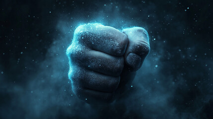 A glowing fist covered with ice