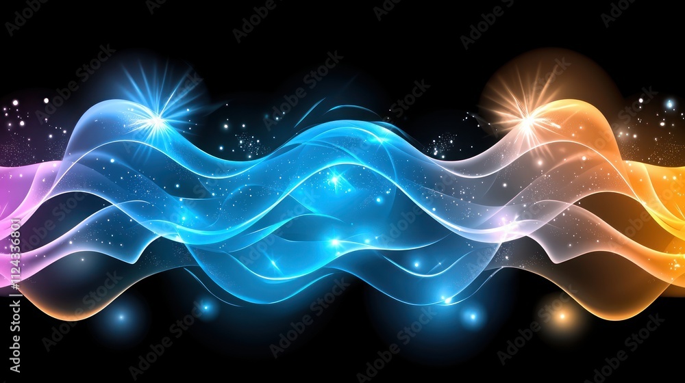 Poster Dynamic color waves abstract art digital background dark environment visual concept