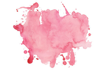 Abstract Pink Watercolor Stain of Ink Paint. Pink Watercolor Splatter on White Background. Aquarelle splash with drops stains