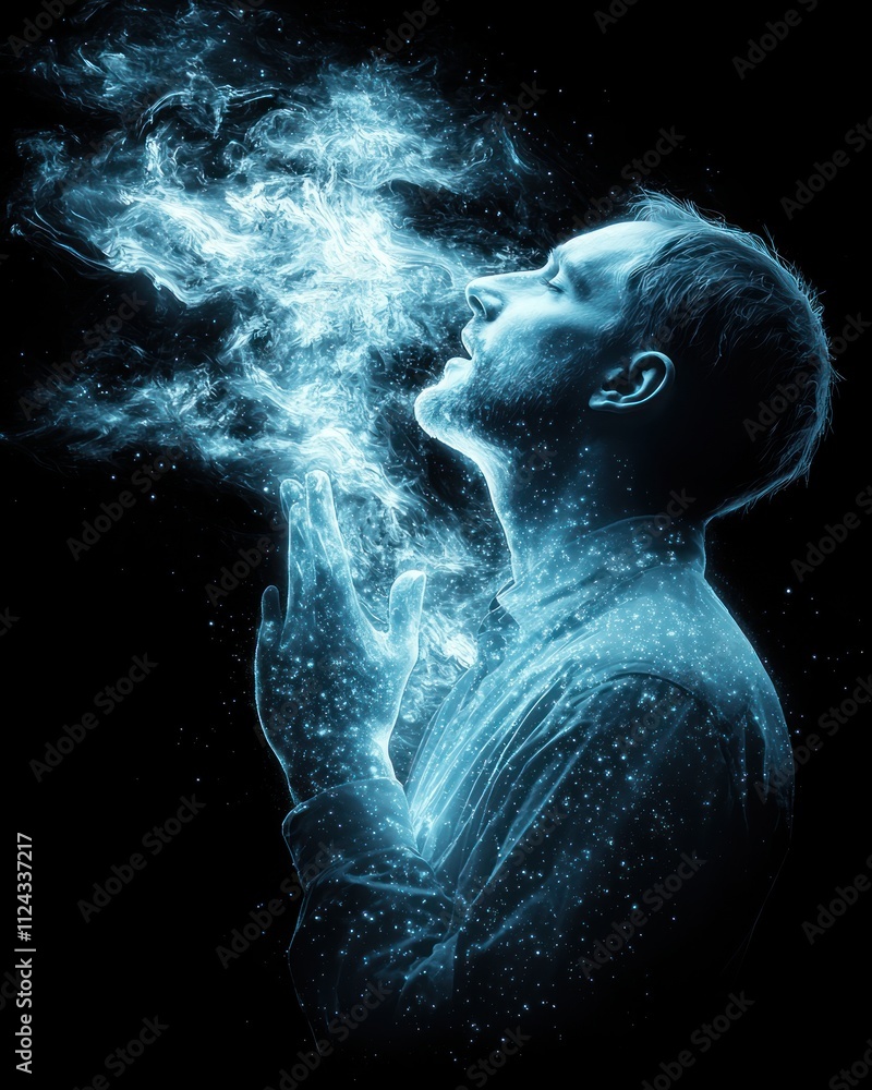 Poster meditative energy release in an ethereal digital art setting a close-up view