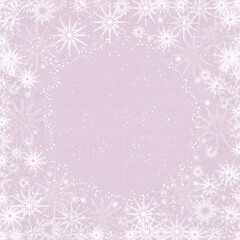 Winter template with snowflake, snow and empty copy space on colorful background.