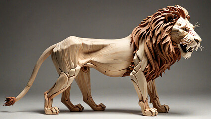 Wooden lion figurine. Digital illustration.
