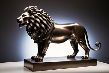 Metallic lion figurine. Digital illustration.