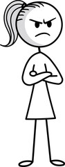 Bad-tempered stickman style woman character.