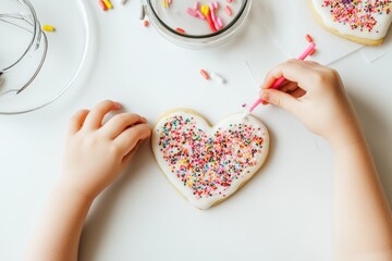 Minimalist Heart Cookie Decorating with Sprinkles - Perfect for Baking Enthusiasts