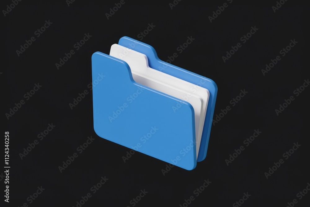 Poster A 3D render of a blue folder icon with white papers inside, symbolizing file organization and storage.