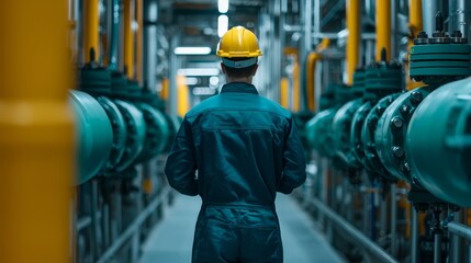 Industrial worker in safety gear manufacturing plant professional environment machinery perspective of industry operations