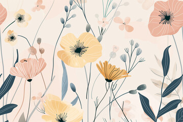 Floral tile with pastel hues and delicate line work.