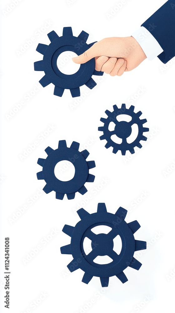 Poster assembling gears in a professional setting office environment graphic design concept