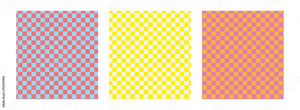 Poster set of abstract seamless checkered patterns in y2k style. trendy retro psychedelic checkerboard back