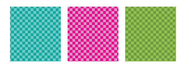 Colorful trendy checkerboard square seamless pattern collection. Set of geometric modern pastel square background in vintage style. Funky hippie fashion textile print, retro background