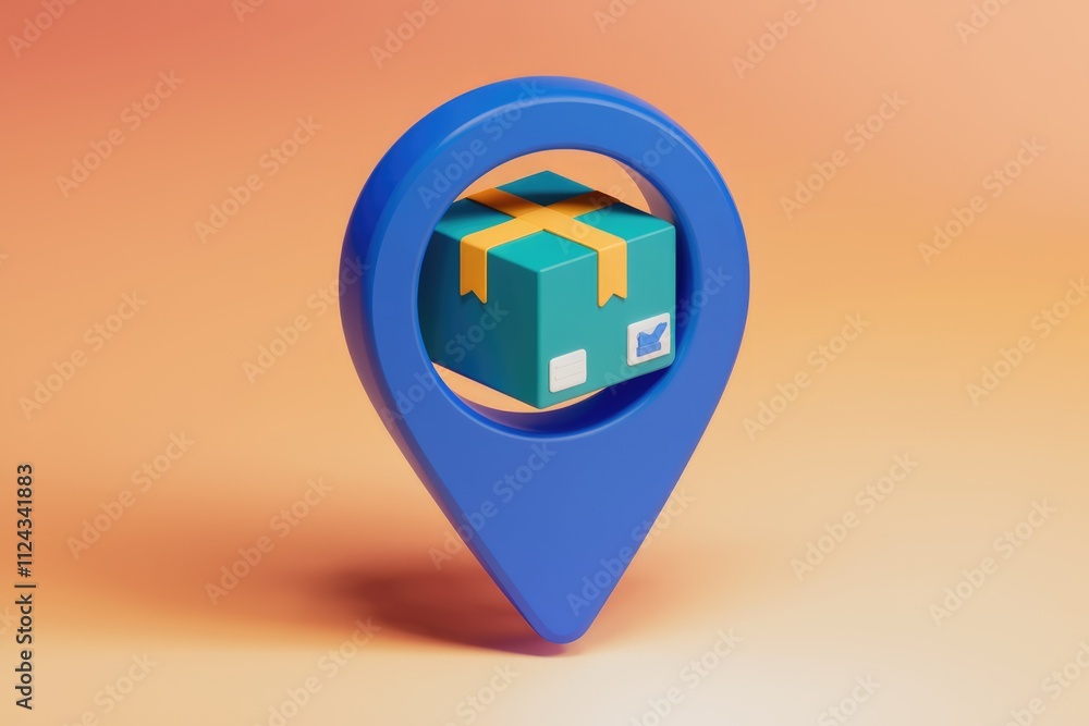 Poster A teal package inside a blue location marker signifies delivery tracking and location.