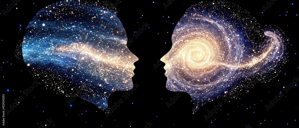 Aufkleber cosmic connection between two minds abstract space digital art sci-fi surrealism