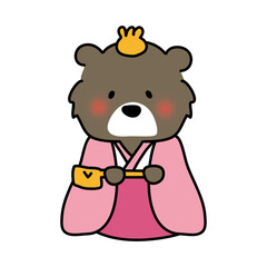 クマの雛人形の三人官女（長柄銚子）