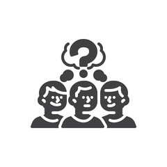 Three persons and a question cloud vector icon