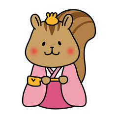 リスの雛人形の三人官女（長柄銚子）