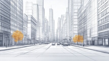 Futuristic City Skyline with Skyscrapers and Urban Landscape
