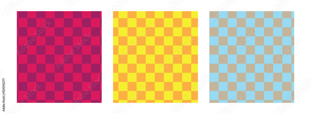 Poster set of abstract seamless checkered patterns in y2k style. trendy retro psychedelic checkerboard back
