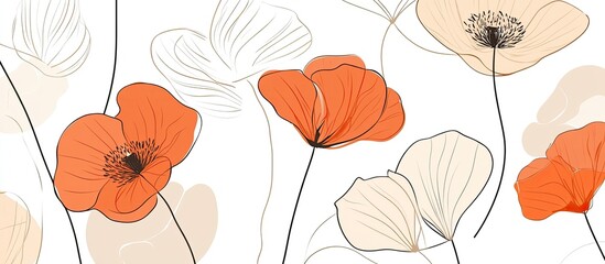 Hand-drawn illustration of poppy flowers, simple shapes and lines