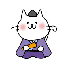 白い猫の雛人形の五人囃子（謡）