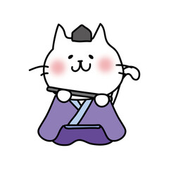 白い猫の雛人形の五人囃子（笛）